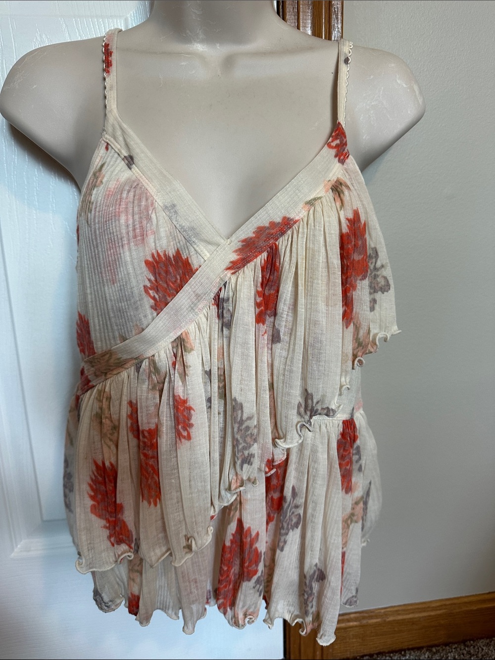 Free People Cream Camisole with Coral Floral Print